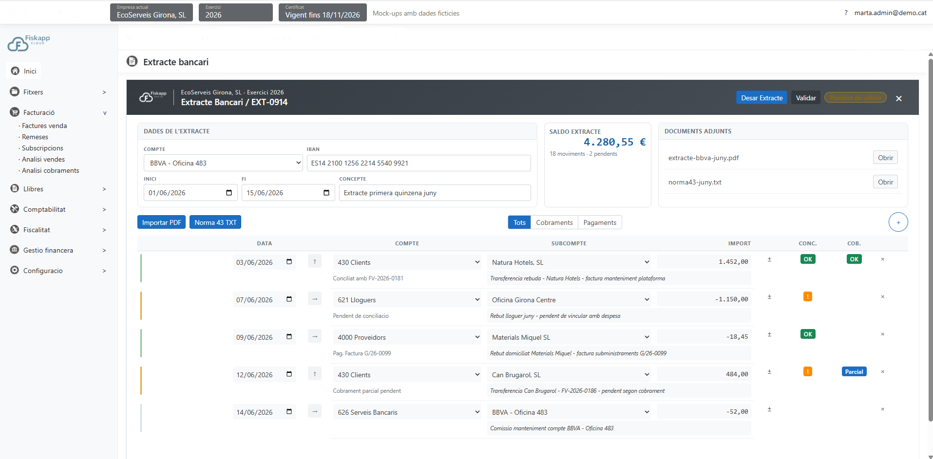 Extracte bancari i conciliació a FiskAppCloud